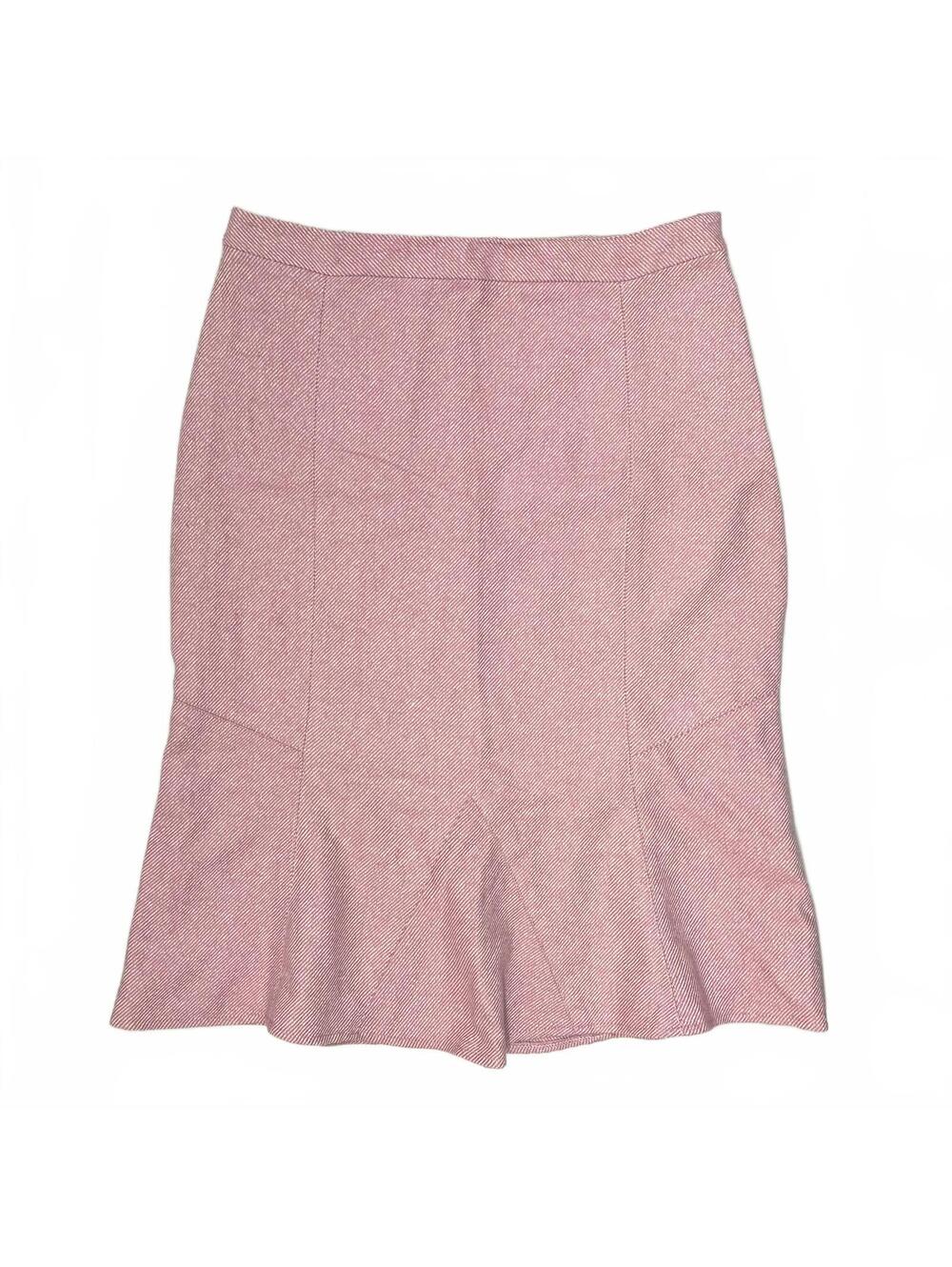 Vintage Jacob Sz 5/ 6 Light Pink & White Woven Wool Blend Trumpet Midi Skirt